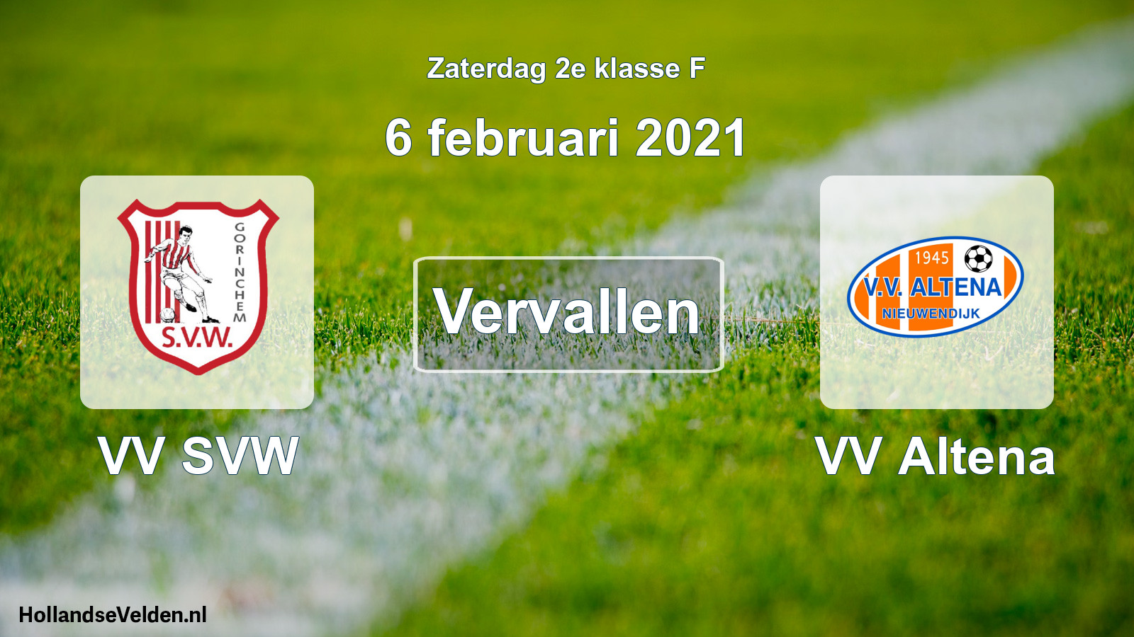Scheduled Match: VV SVW - VV Altena (6 February 2021)