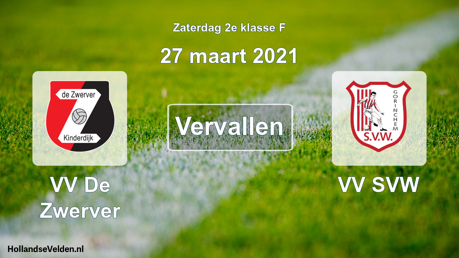 Scheduled Match: VV De Zwerver - VV SVW (27 March 2021)