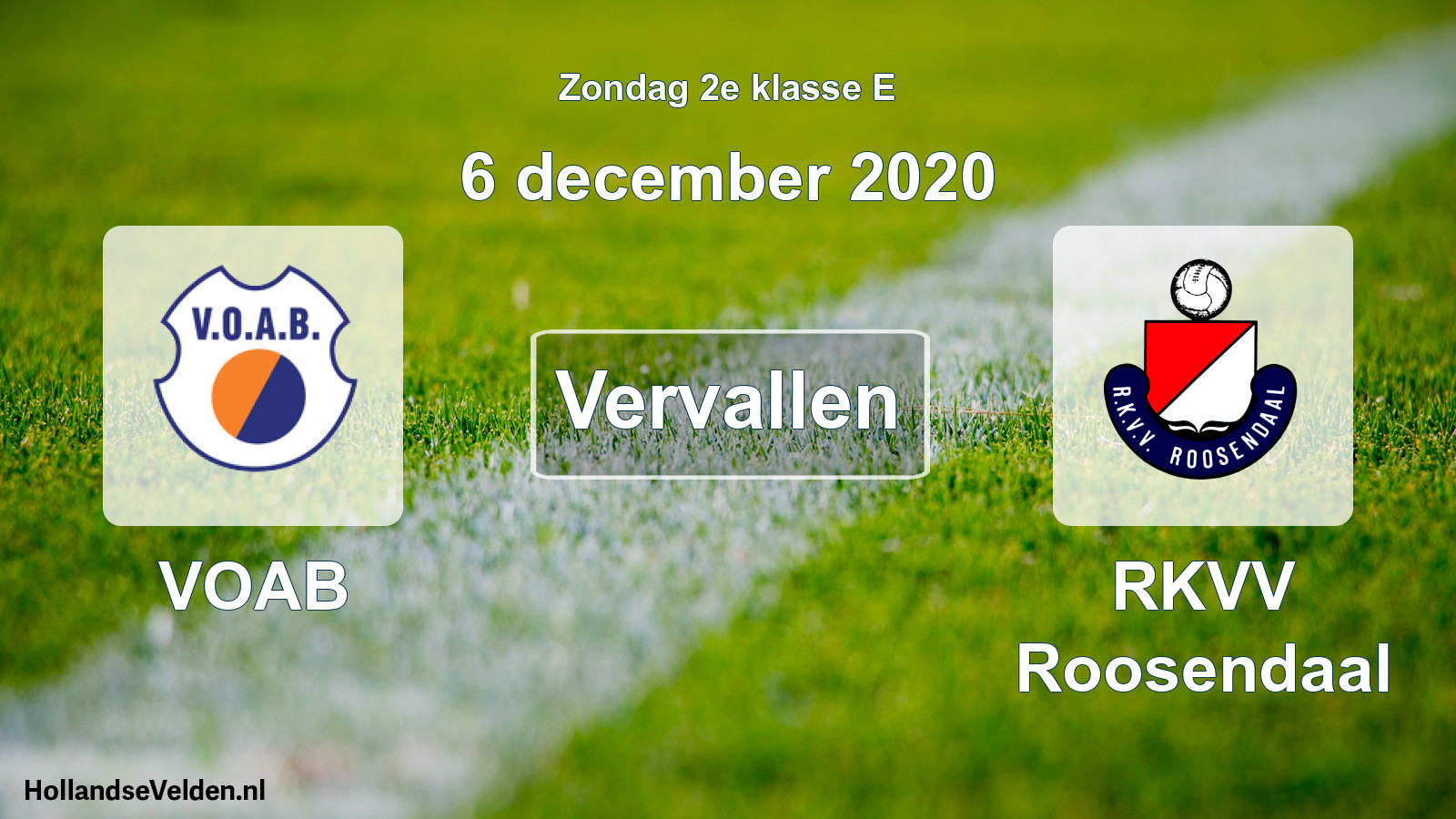 Scheduled Match: VOAB - RKVV Roosendaal (6 December 2020)