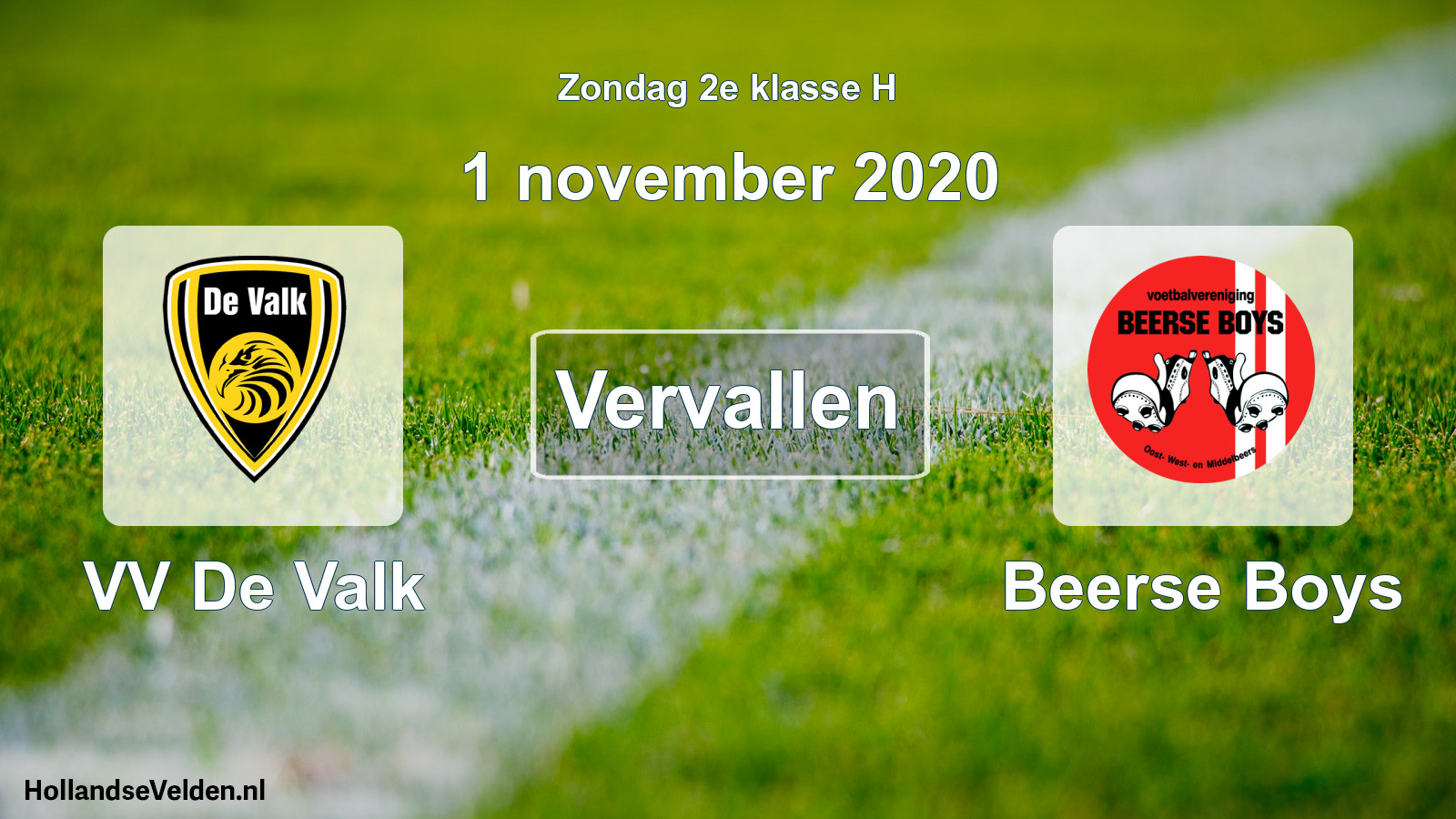 Scheduled Match: VV De Valk - Beerse Boys (1 November 2020)