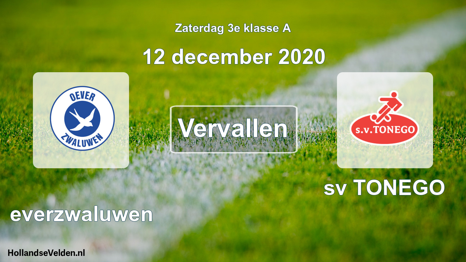 Scheduled Match: Oeverzwaluwen - sv TONEGO (12 December 2020)