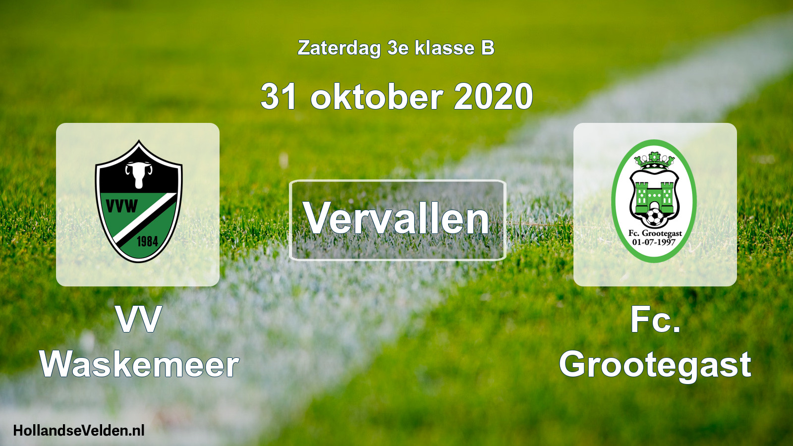 Scheduled Match: VV Waskemeer - Fc. Grootegast (31 October 2020)