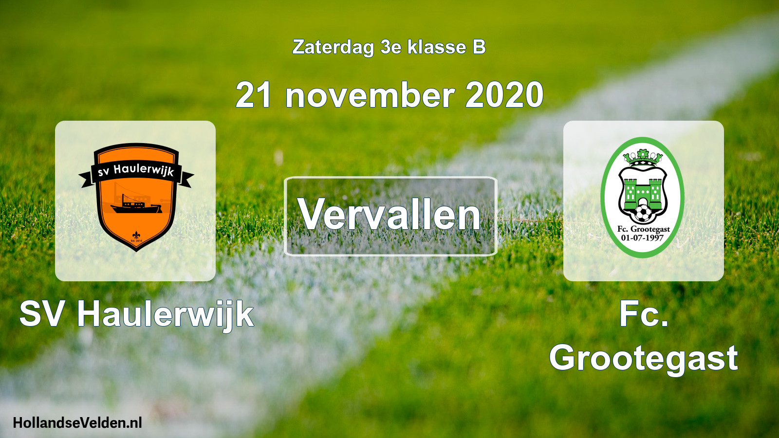 Scheduled Match: SV Haulerwijk - Fc. Grootegast (21 November 2020)