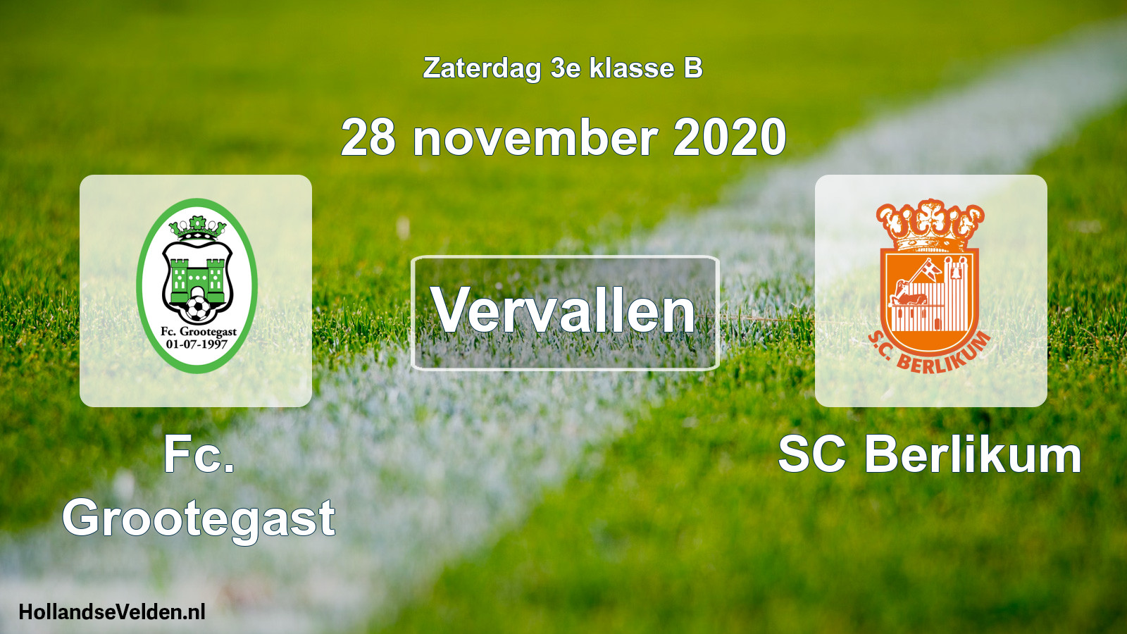 Scheduled Match: Fc. Grootegast - SC Berlikum (28 November 2020)