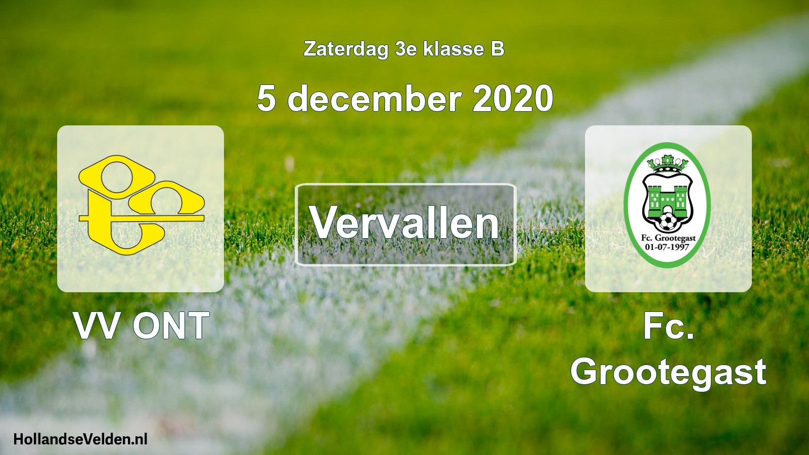 Scheduled Match: VV ONT - Fc. Grootegast (5 December 2020)