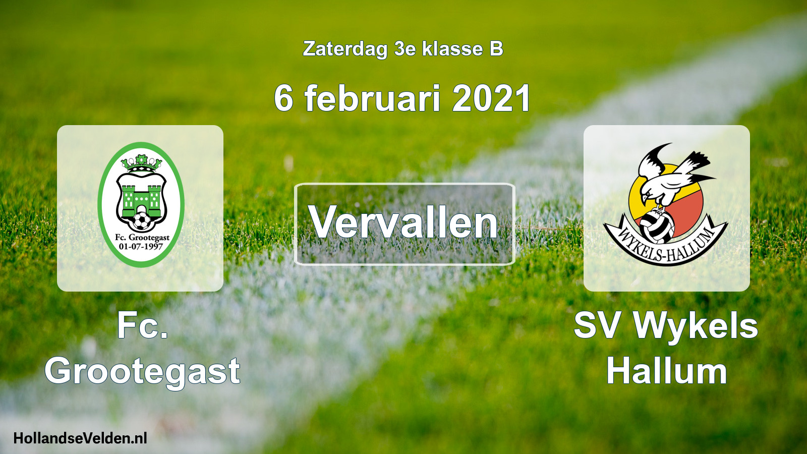 Scheduled Match: Fc. Grootegast - SV Wykels Hallum (6 February 2021)