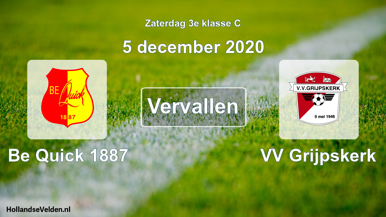 Scheduled Match: Be Quick 1887 - VV Grijpskerk (5 December 2020)