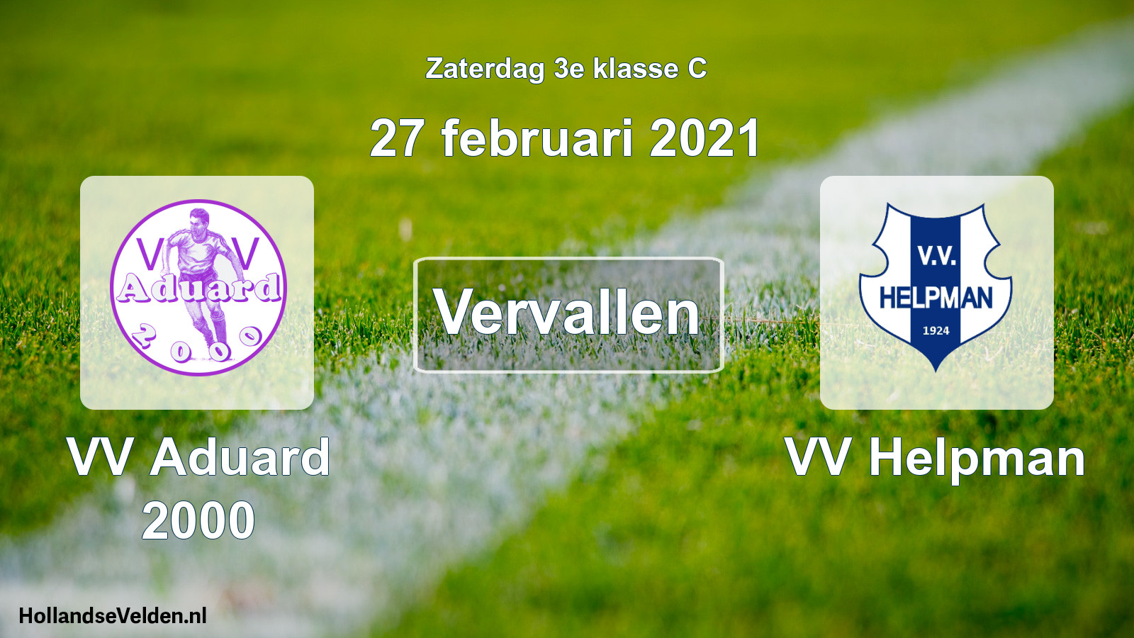 Scheduled Match: VV Aduard 2000 - VV Helpman (27 February 2021)