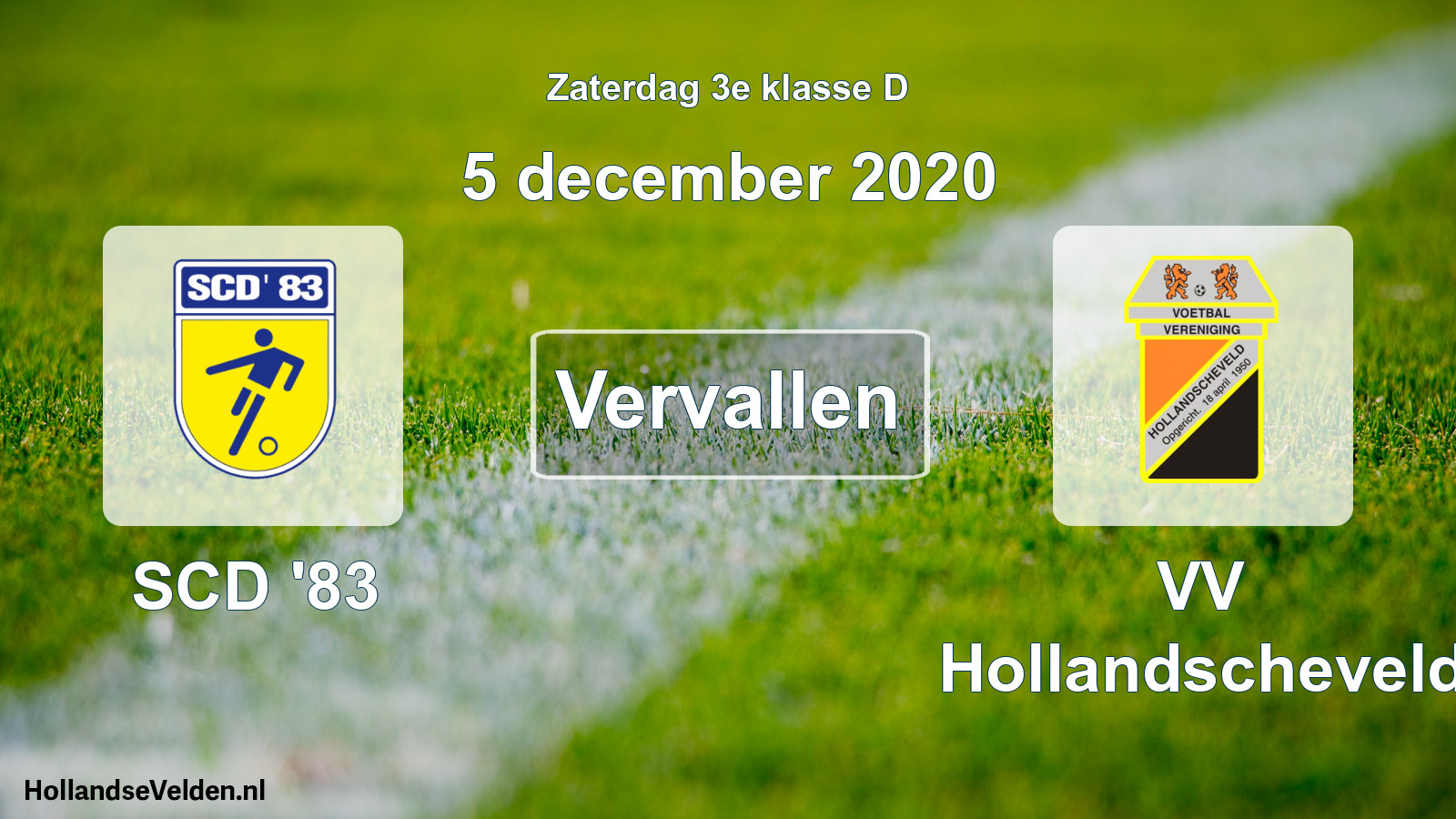 Scheduled Match: SCD '83 - VV Hollandscheveld (5 December 2020)