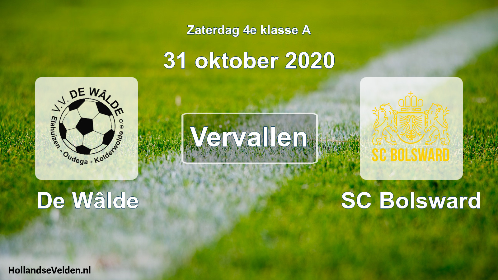 Scheduled Match: De Wâlde - SC Bolsward (31 October 2020)
