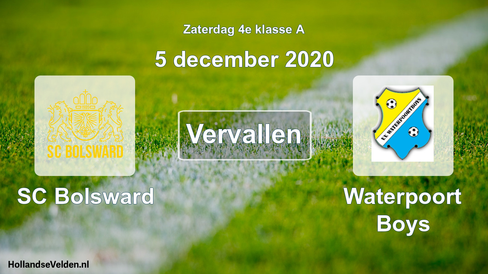 Scheduled Match: SC Bolsward - Waterpoort Boys (5 December 2020)