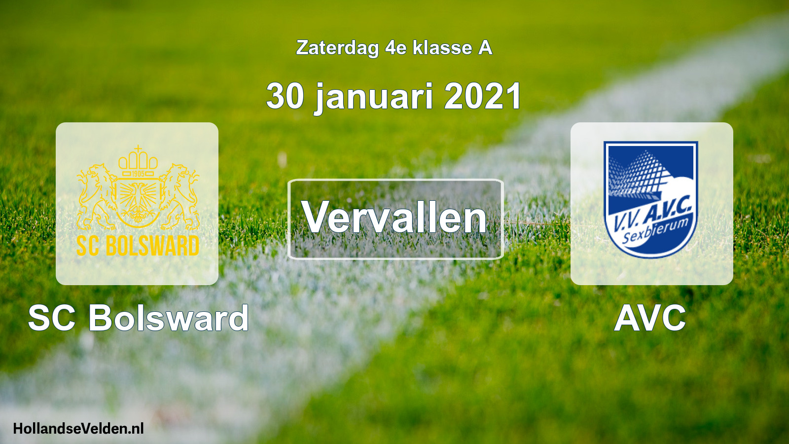Scheduled Match: SC Bolsward - AVC (30 January 2021)