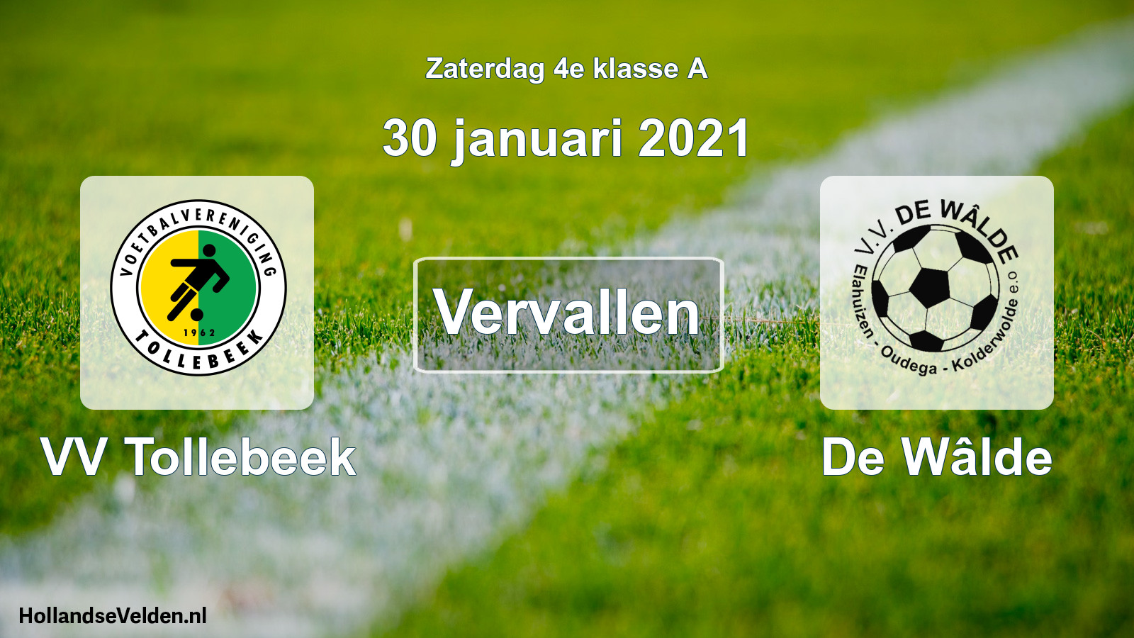 Scheduled Match: VV Tollebeek - De Wâlde (30 January 2021)