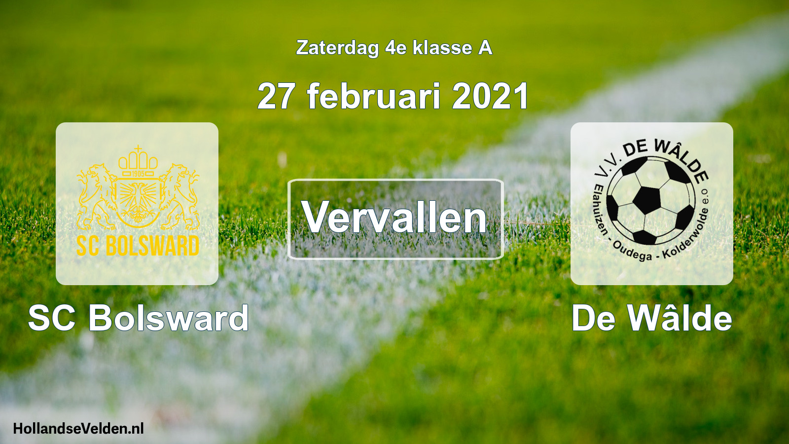 Scheduled Match: SC Bolsward - De Wâlde (27 February 2021)
