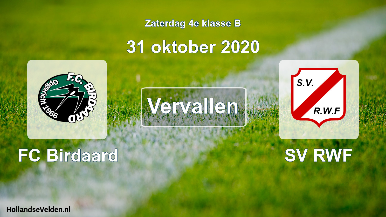 Scheduled Match: FC Birdaard - SV RWF (31 October 2020)