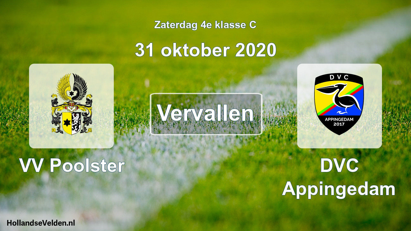 Scheduled Match: VV Poolster - DVC Appingedam (31 October 2020)