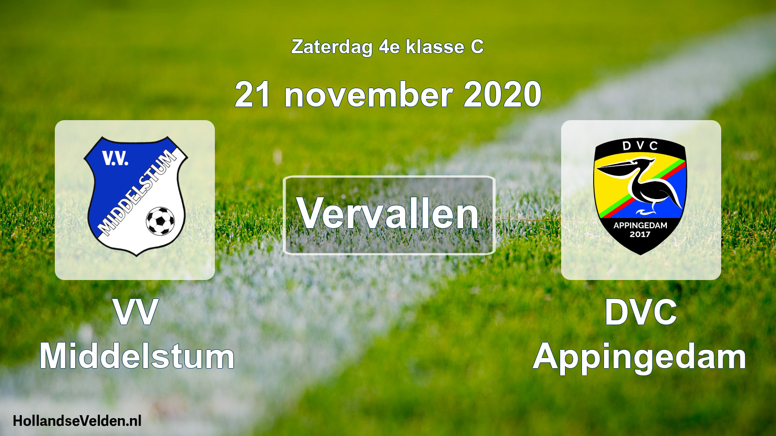 Scheduled Match: VV Middelstum - DVC Appingedam (21 November 2020)