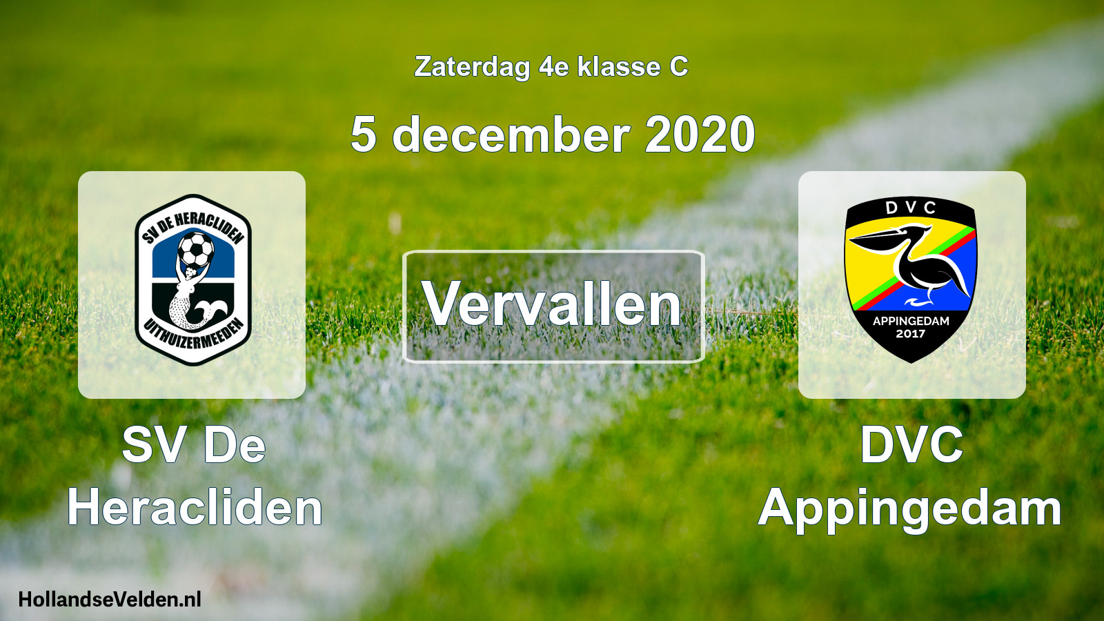 Scheduled Match: SV De Heracliden - DVC Appingedam (5 December 2020)