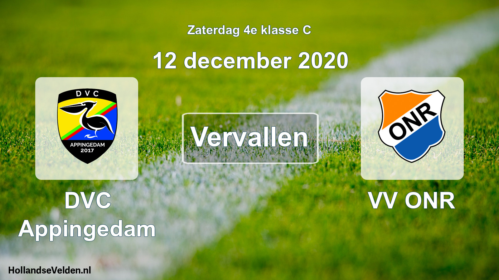Scheduled Match: DVC Appingedam - VV ONR (12 December 2020)