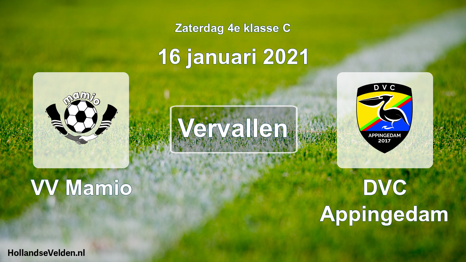 Scheduled Match: VV Mamio - DVC Appingedam (16 January 2021)