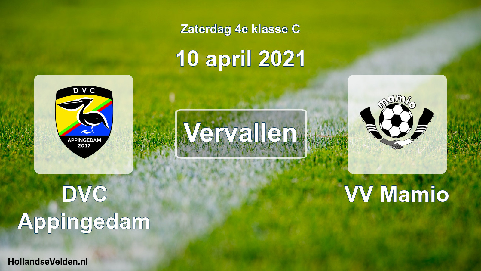 Scheduled Match: DVC Appingedam - VV Mamio (10 April 2021)