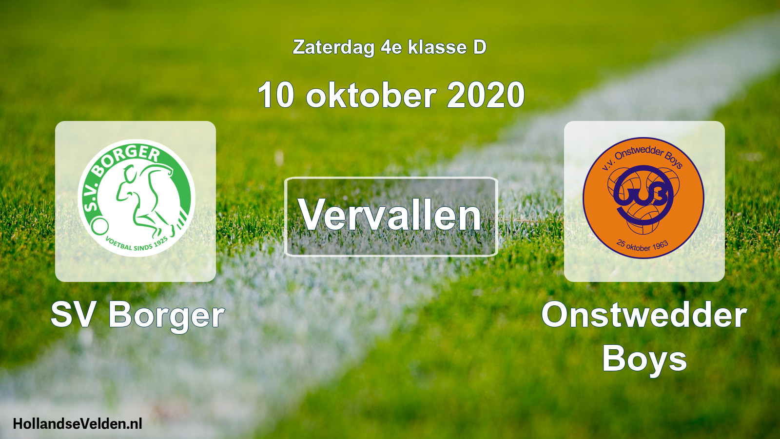 Scheduled Match: SV Borger - Onstwedder Boys (10 October 2020)