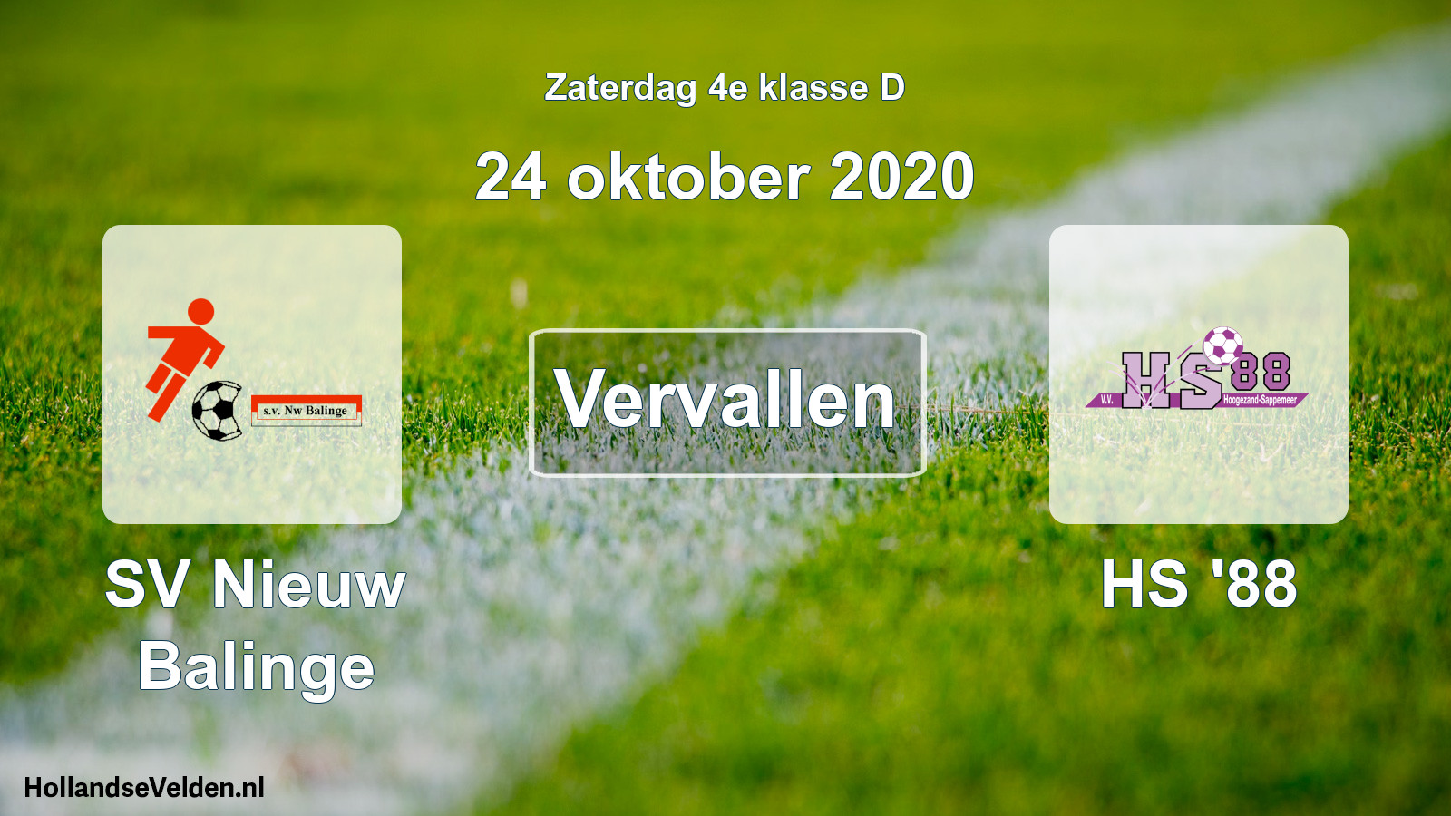 Scheduled Match: SV Nieuw Balinge - HS '88 (24 October 2020)