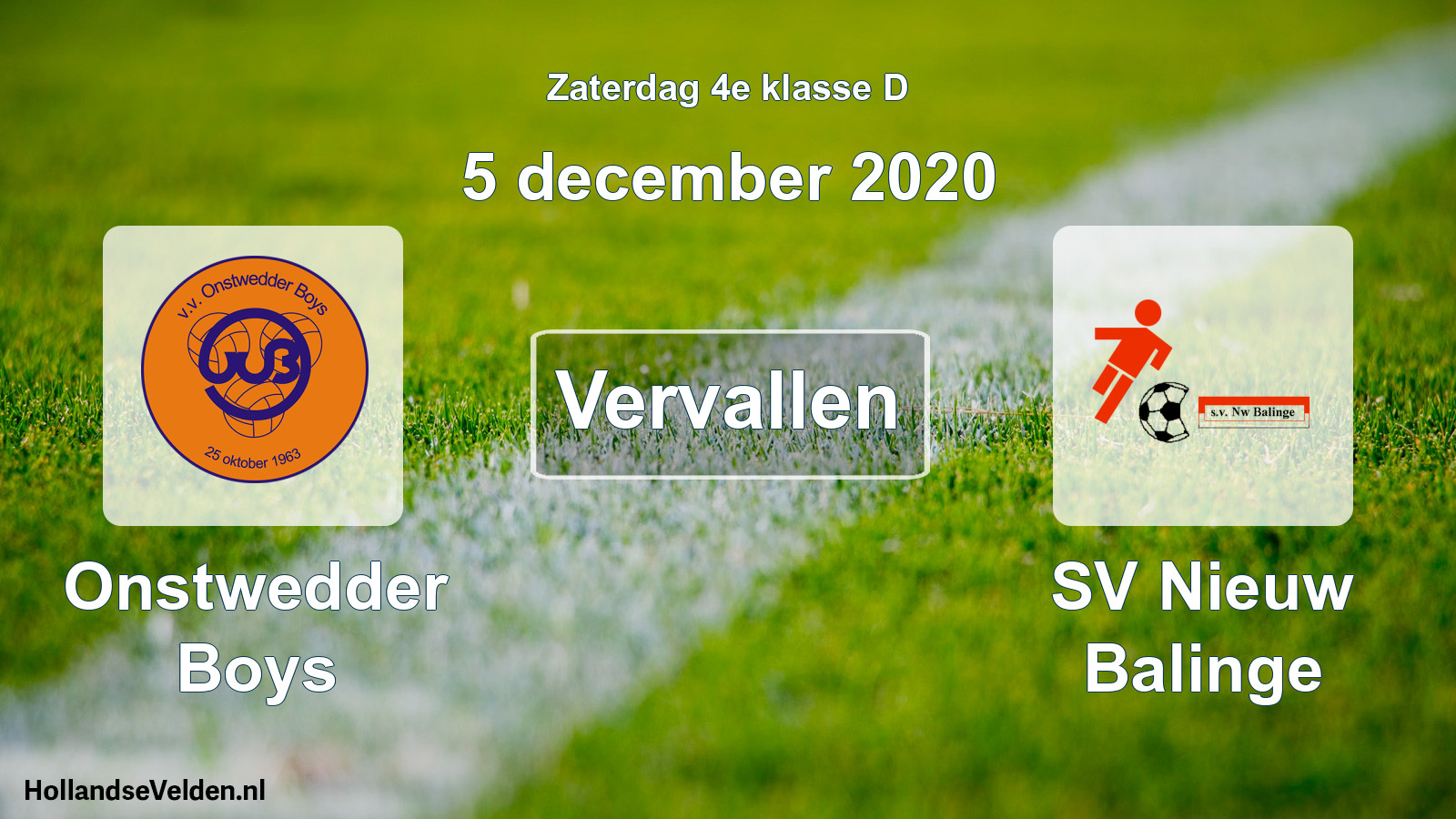 Scheduled Match: Onstwedder Boys - SV Nieuw Balinge (5 December 2020)