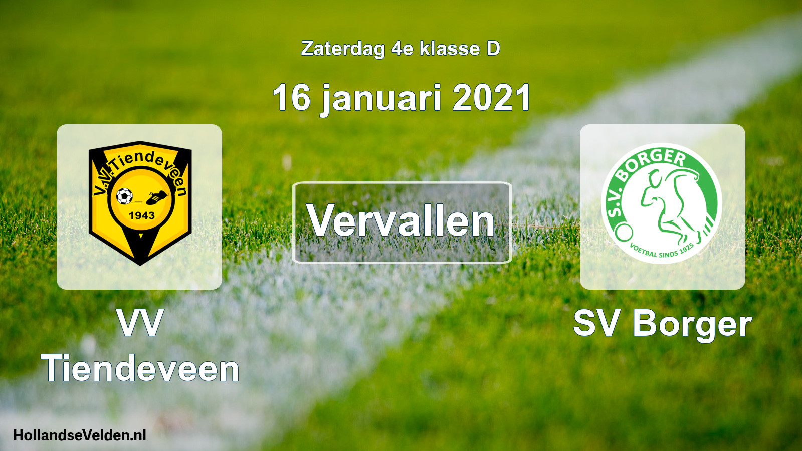 Scheduled Match: VV Tiendeveen - SV Borger (16 January 2021)