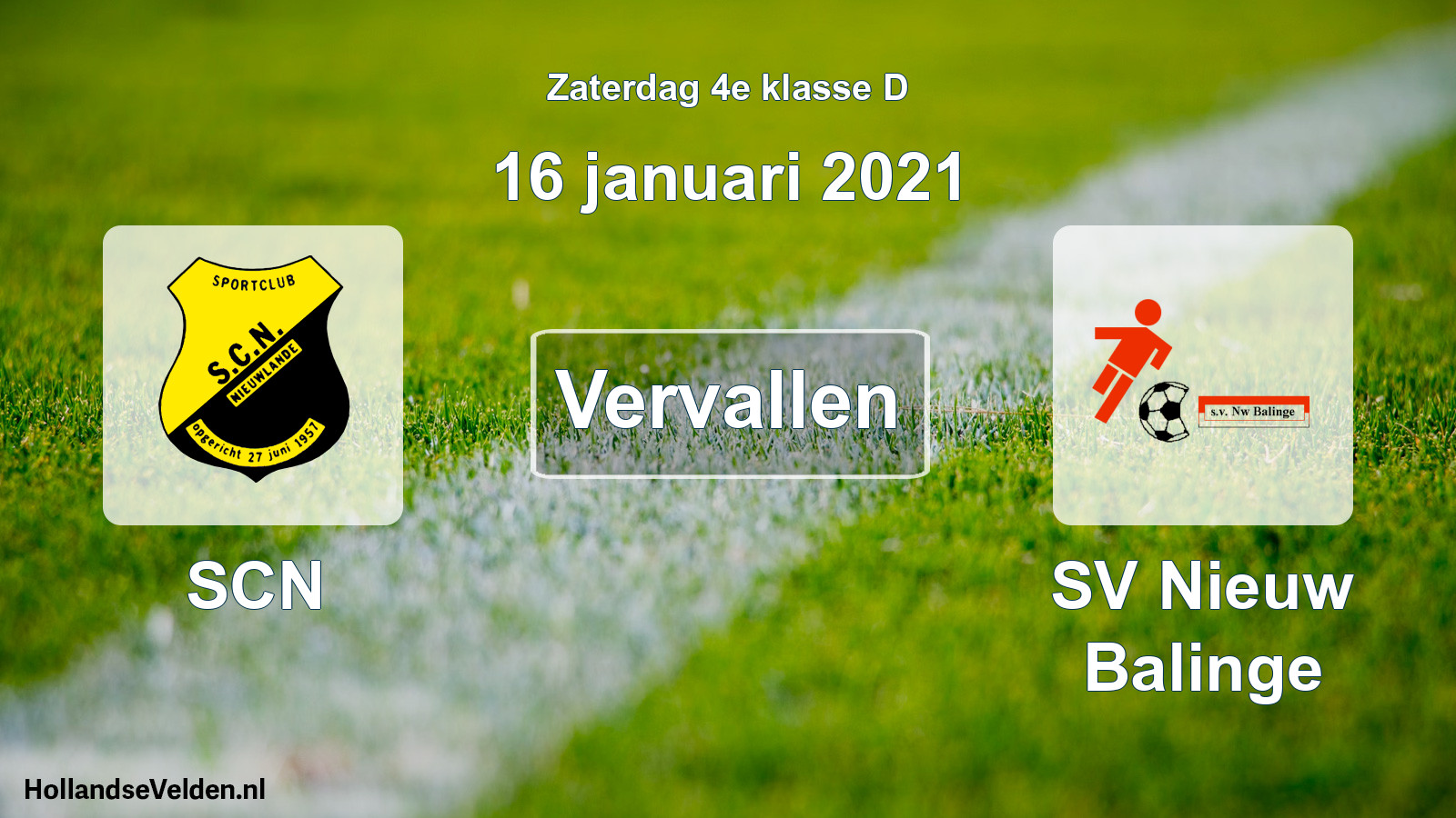 Scheduled Match: SCN - SV Nieuw Balinge (16 January 2021)