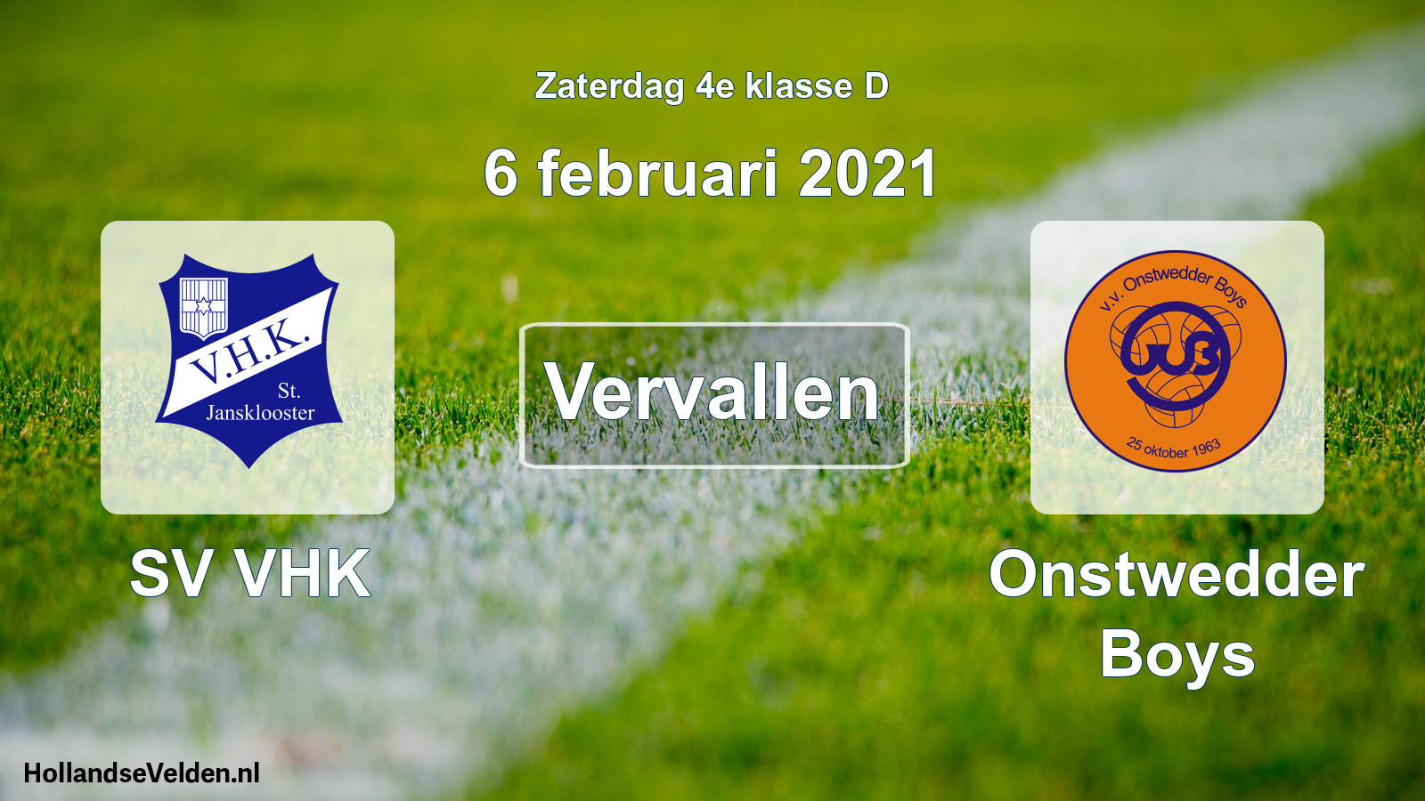 Scheduled Match: SV VHK - Onstwedder Boys (6 February 2021)
