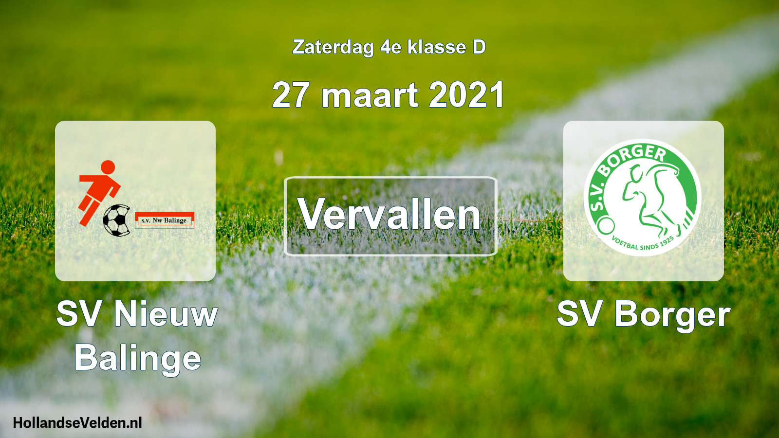 Scheduled Match: SV Nieuw Balinge - SV Borger (27 March 2021)
