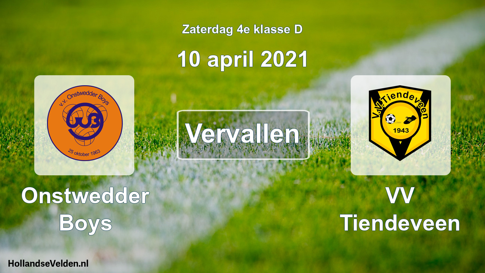 Scheduled Match: Onstwedder Boys - VV Tiendeveen (10 April 2021)