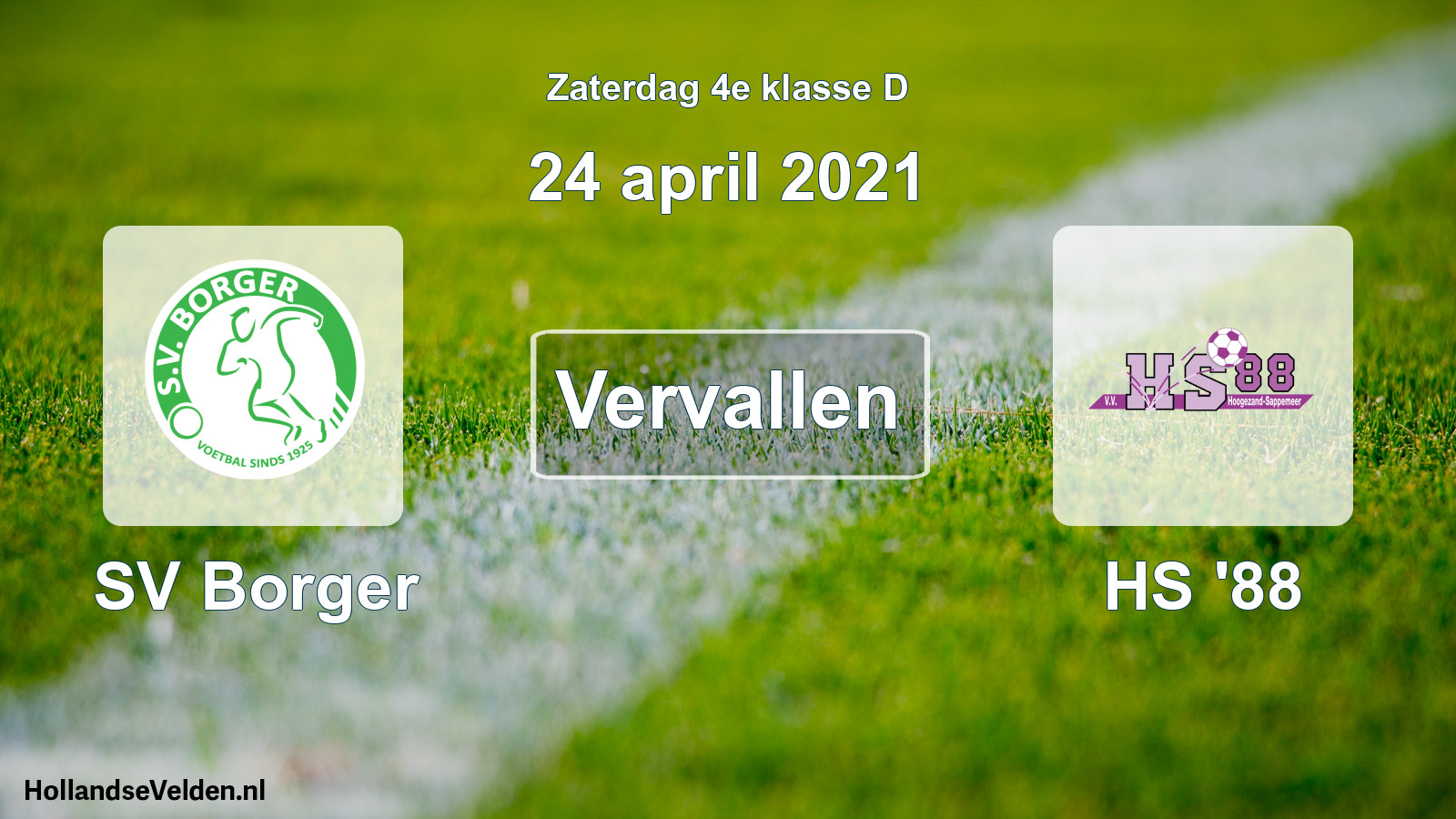 Scheduled Match: SV Borger - HS '88 (24 April 2021)