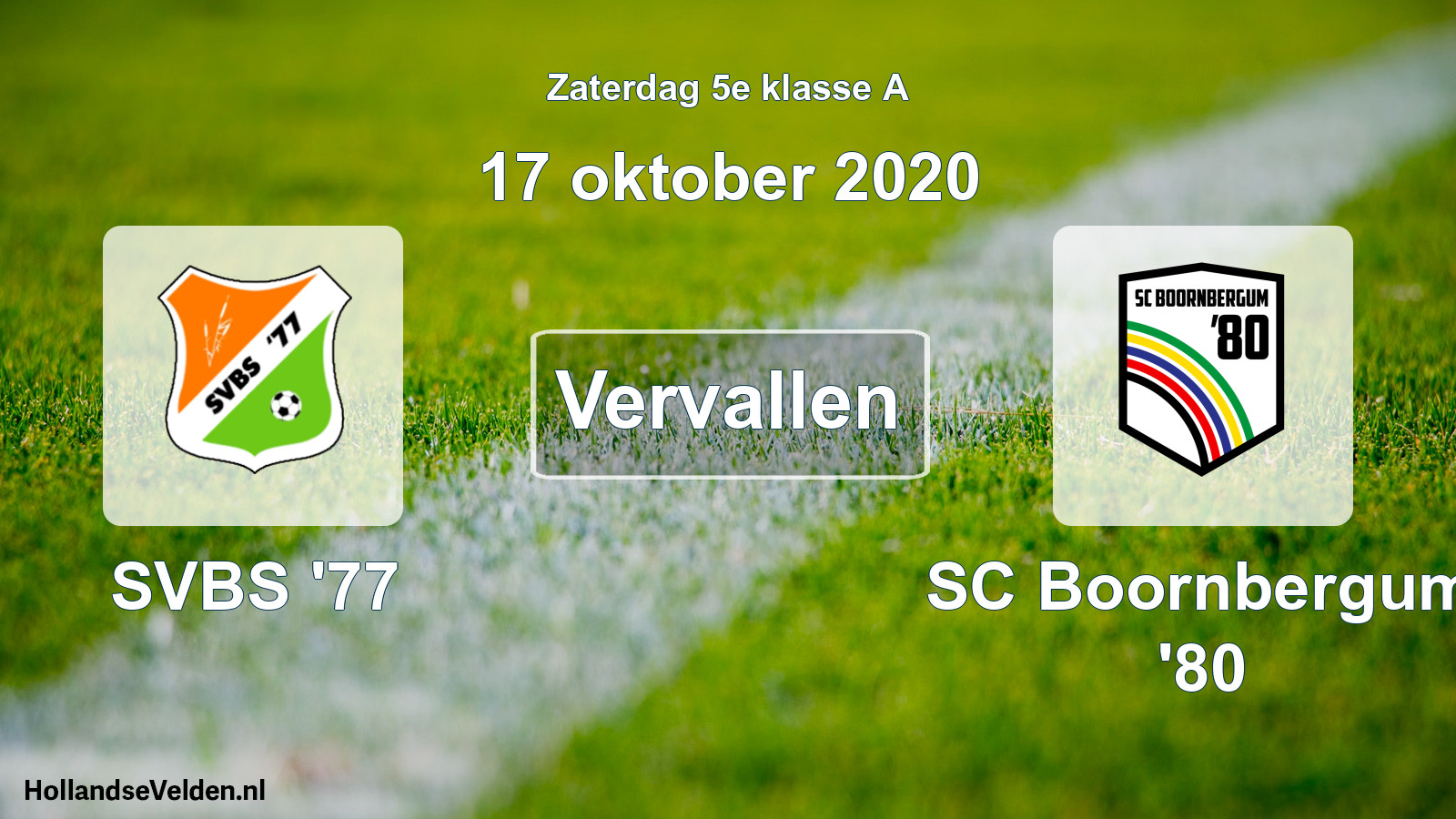 Scheduled Match: SVBS '77 - SC Boornbergum '80 (17 October 2020)
