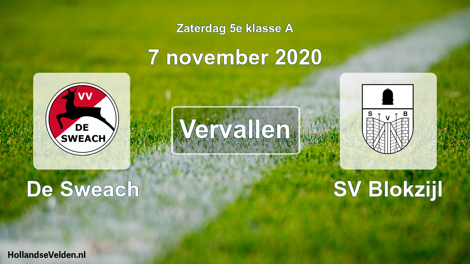Scheduled Match: De Sweach - SV Blokzijl (7 November 2020)