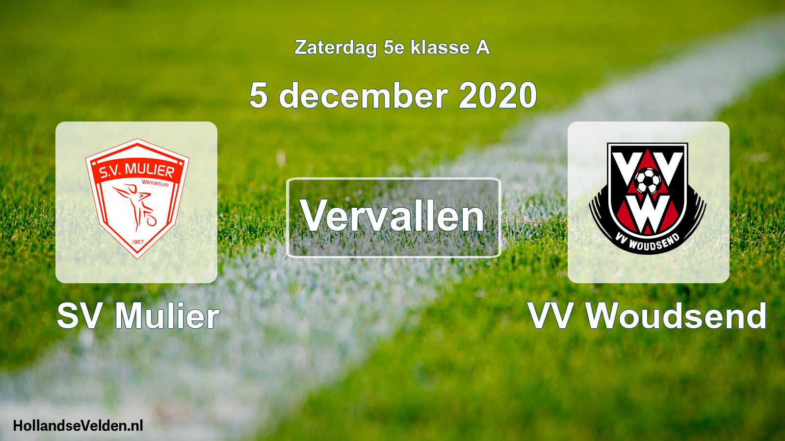 Scheduled Match: SV Mulier - VV Woudsend (5 December 2020)