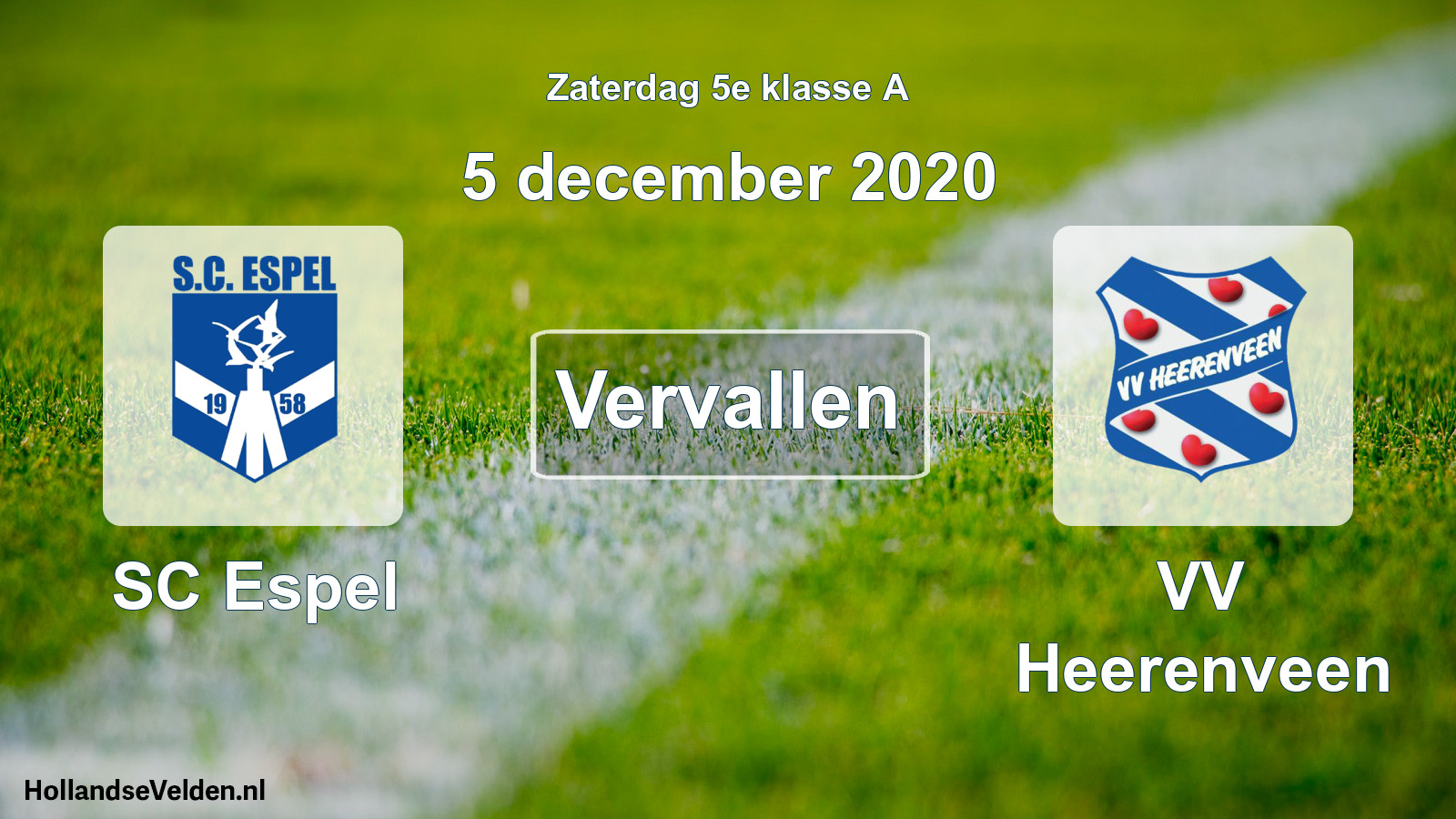 Scheduled Match: SC Espel - VV Heerenveen (5 December 2020)