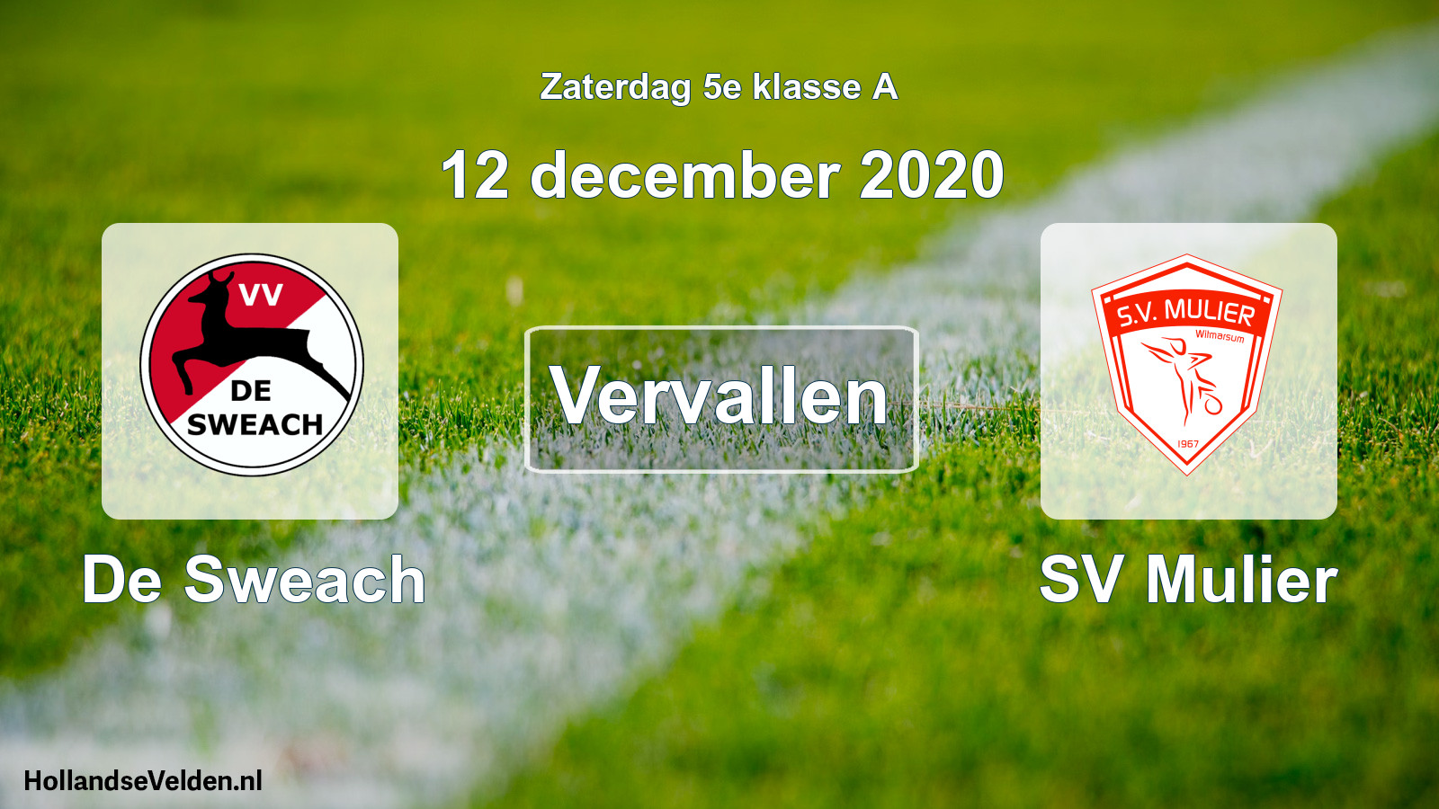 Scheduled Match: De Sweach - SV Mulier (12 December 2020)