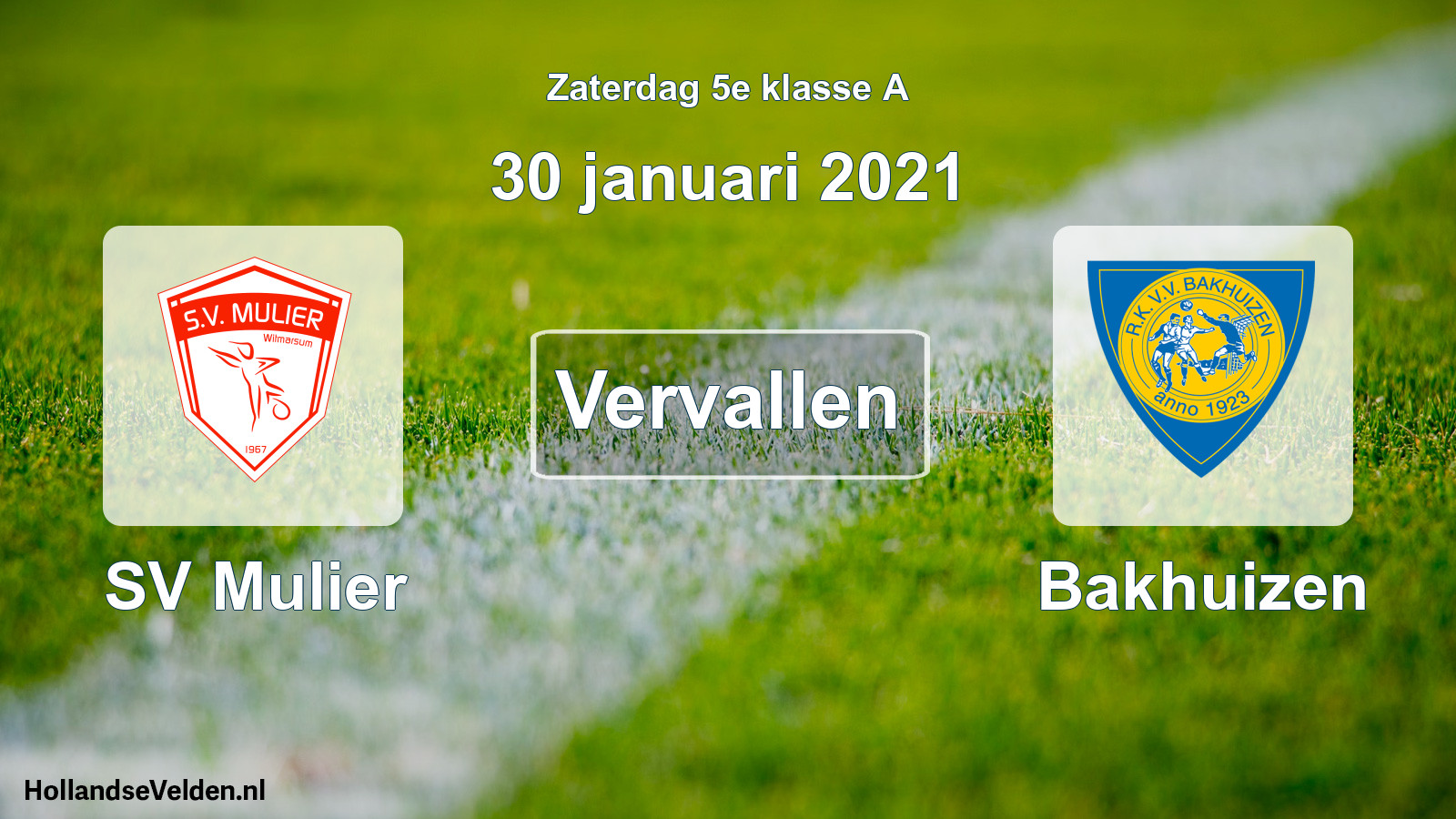 Scheduled Match: SV Mulier - Bakhuizen (30 January 2021)