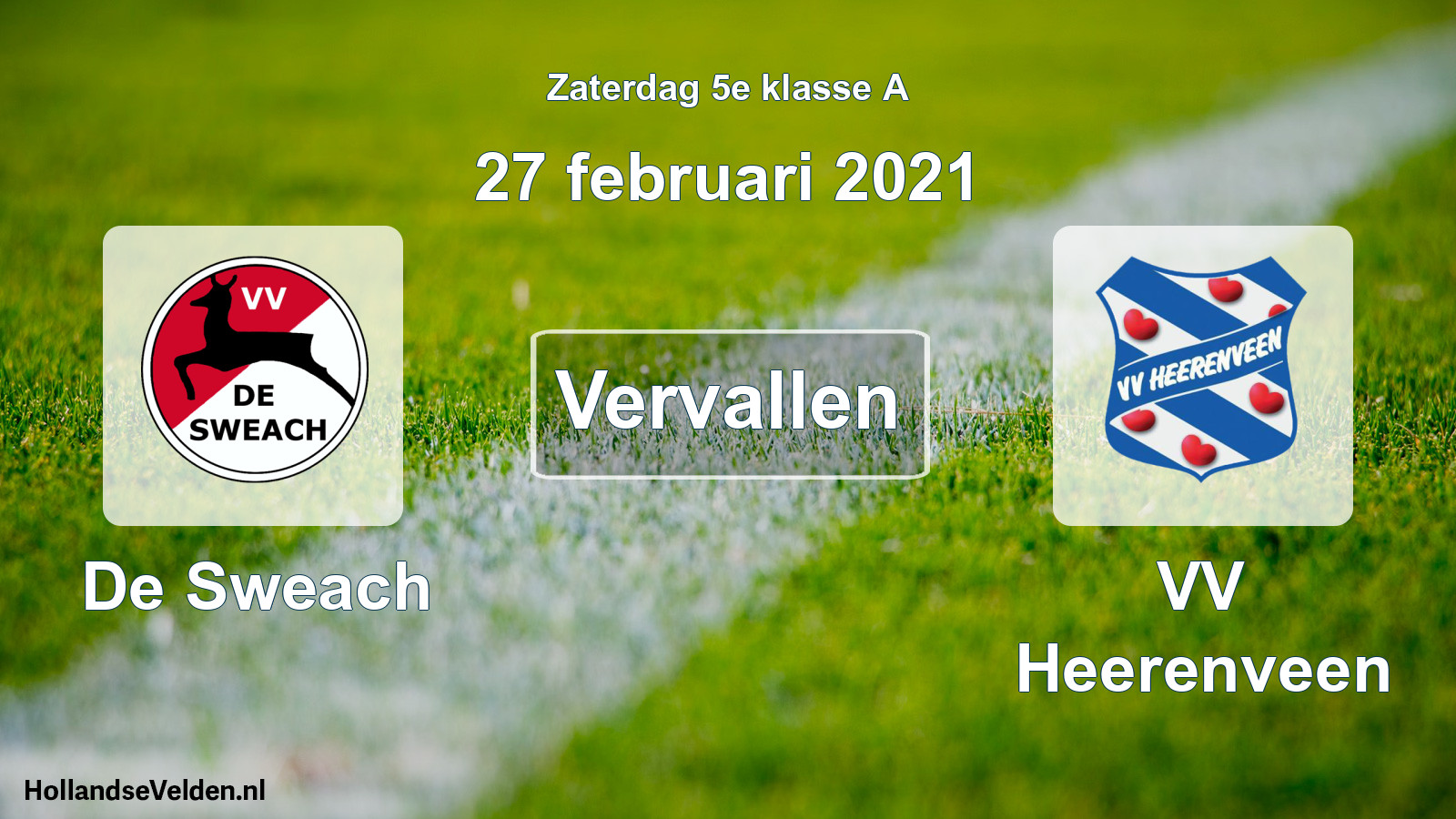 Scheduled Match: De Sweach - VV Heerenveen (27 February 2021)