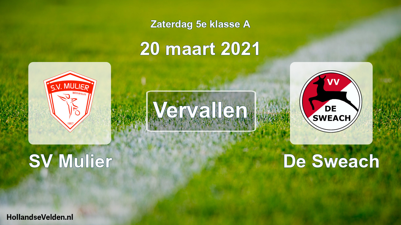 Scheduled Match: SV Mulier - De Sweach (20 March 2021)