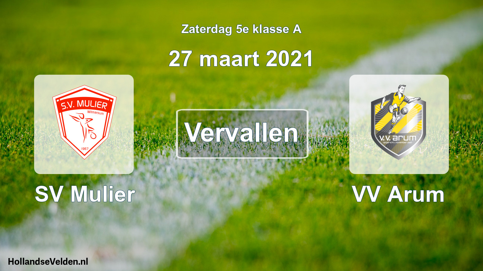 Scheduled Match: SV Mulier - VV Arum (27 March 2021)