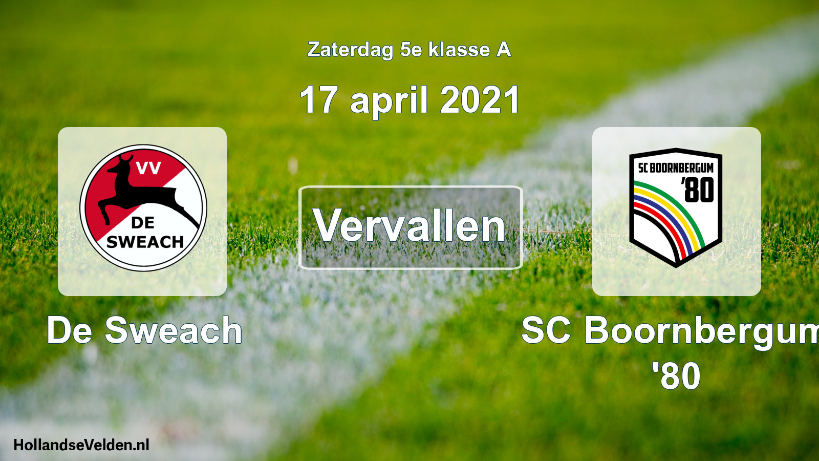 Scheduled Match: De Sweach - SC Boornbergum '80 (17 April 2021)