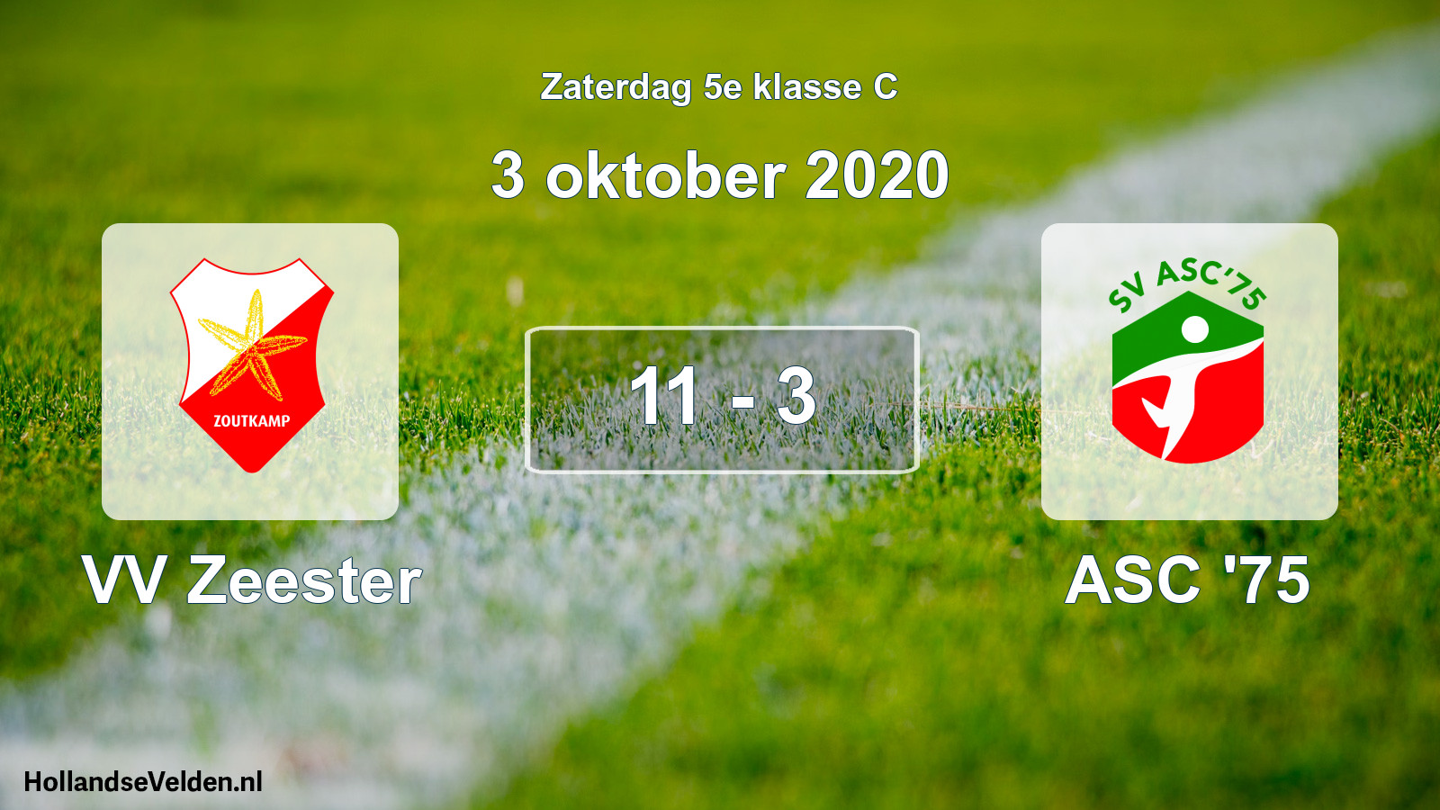 Total number of matches played: VV Zeester - ASC '75 11 - 3 (3 October 2020)