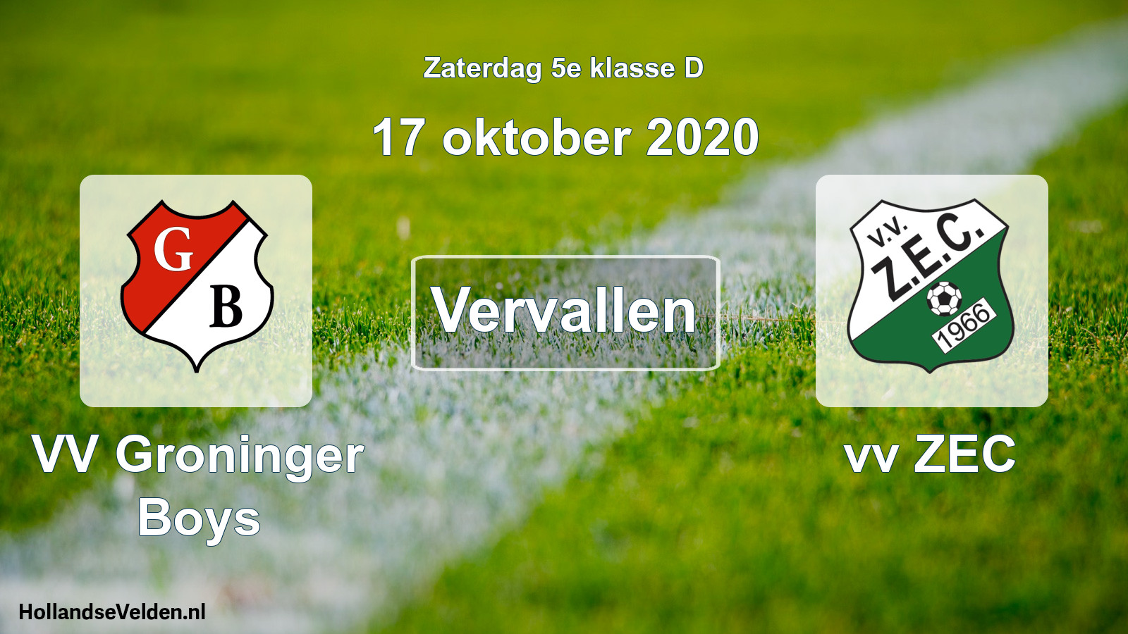Scheduled Match: VV Groninger Boys - vv ZEC (17 October 2020)