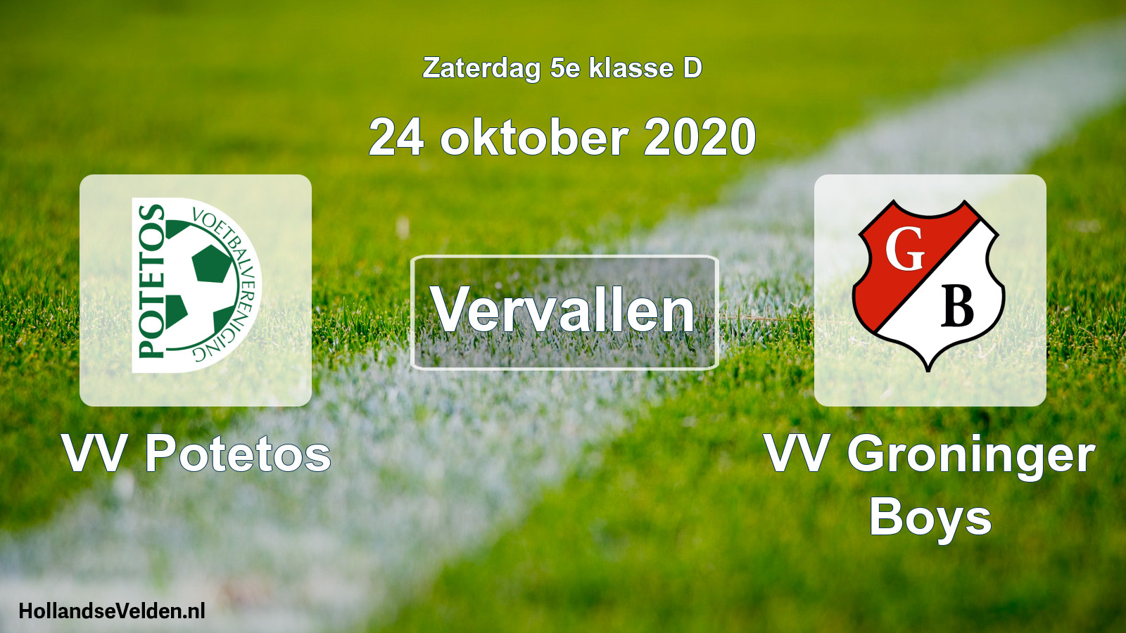 Scheduled Match: VV Potetos - VV Groninger Boys (24 October 2020)