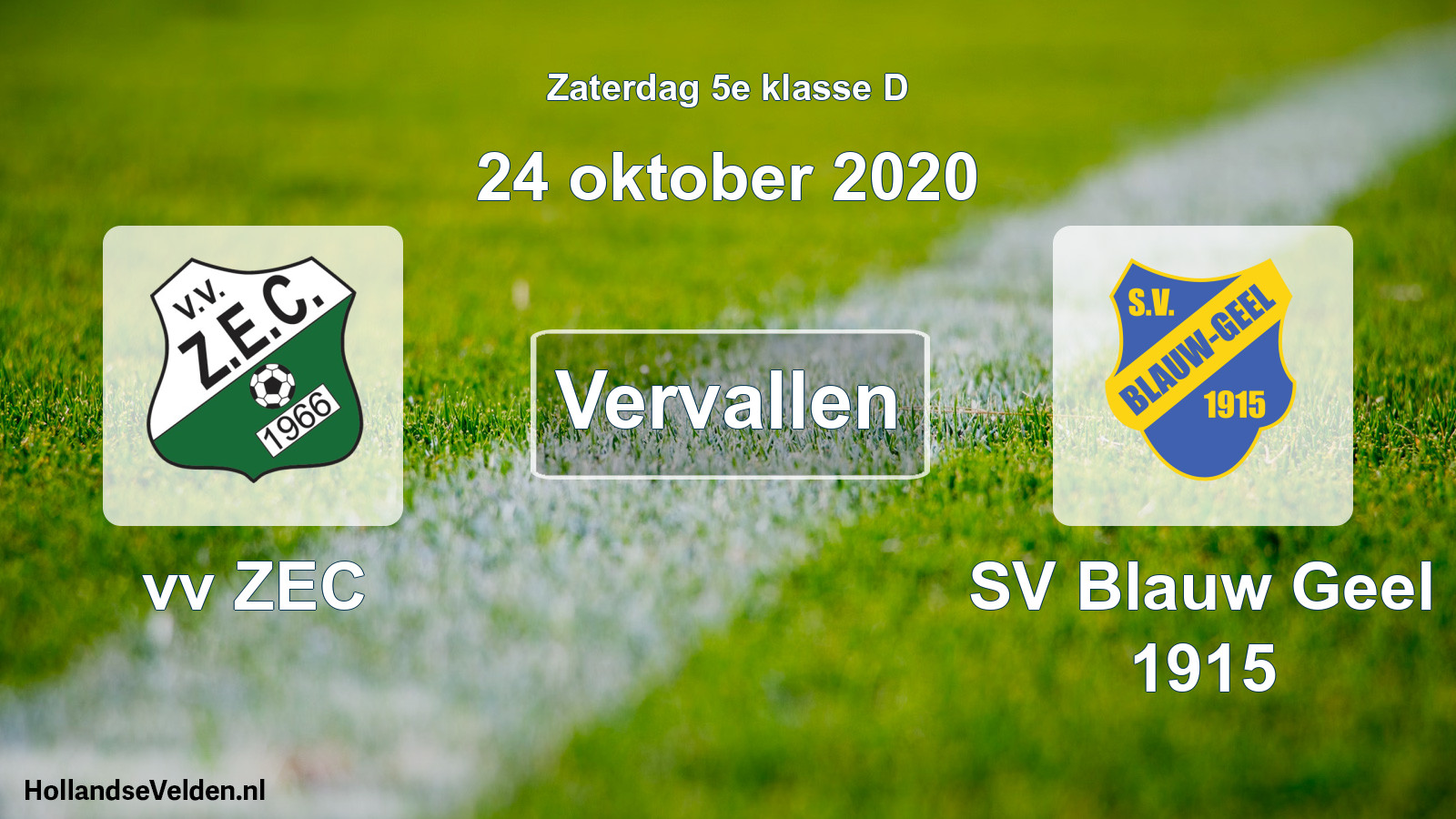 Scheduled Match: vv ZEC - SV Blauw Geel 1915 (24 October 2020)