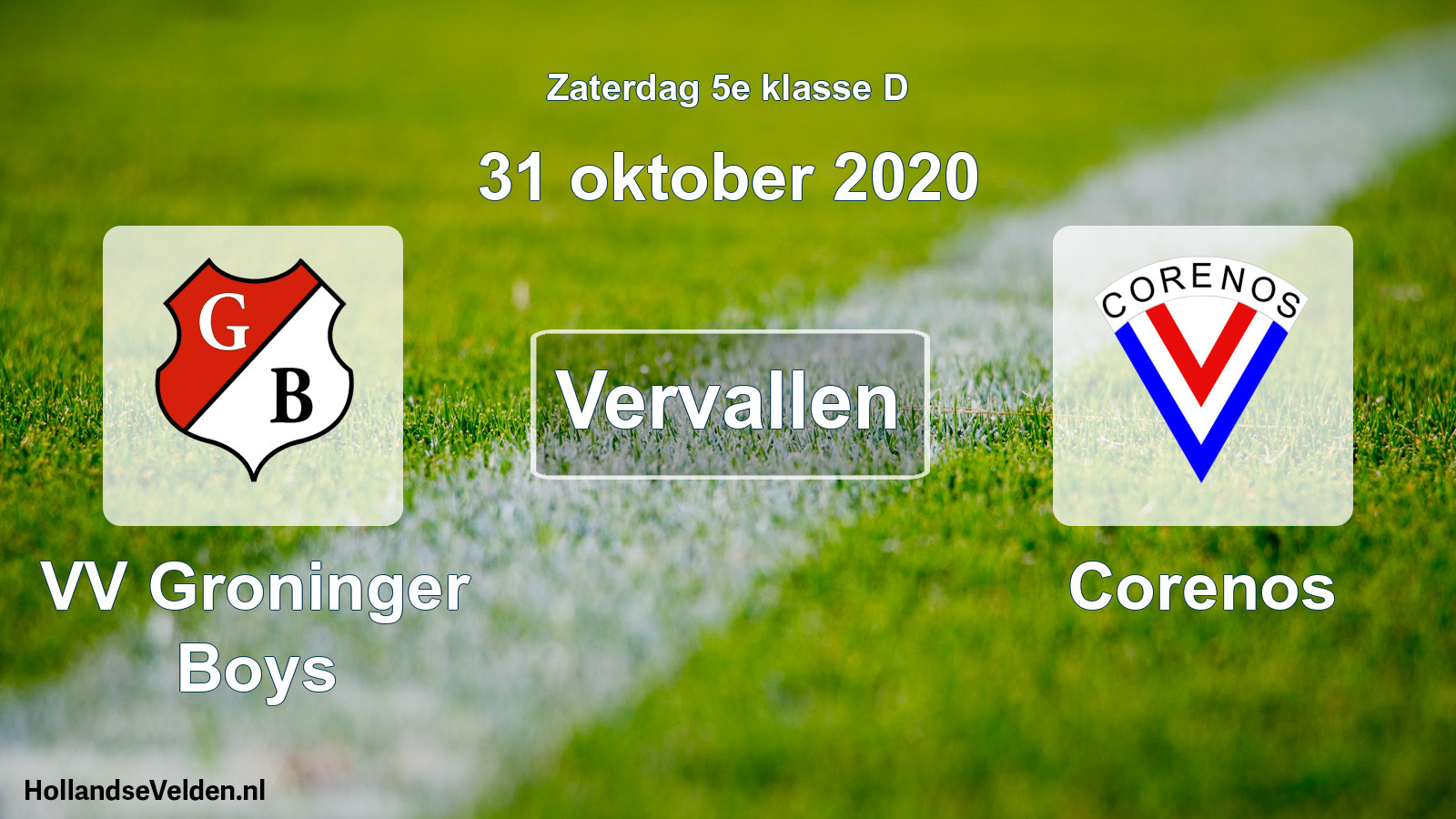Scheduled Match: VV Groninger Boys - Corenos (31 October 2020)