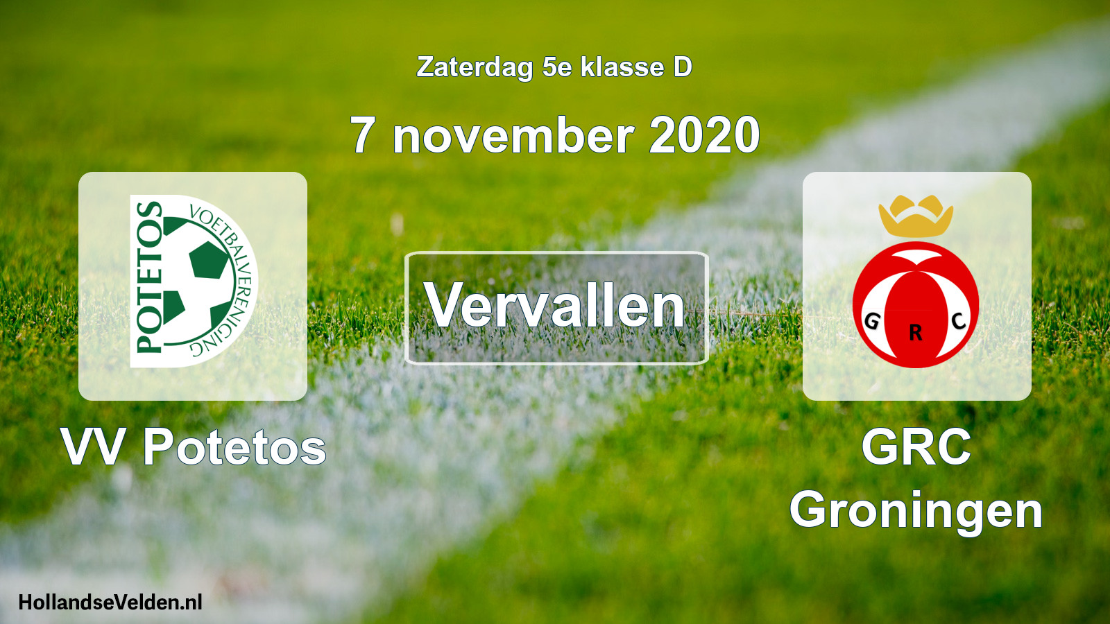 Scheduled Match: VV Potetos - GRC Groningen (7 November 2020)
